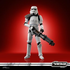 Vintage Stormtrooper action figure on dramatic red background, perfect for Star Wars collectors.