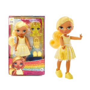 Charming yellow dress doll with accessories for imaginative play and adventure.