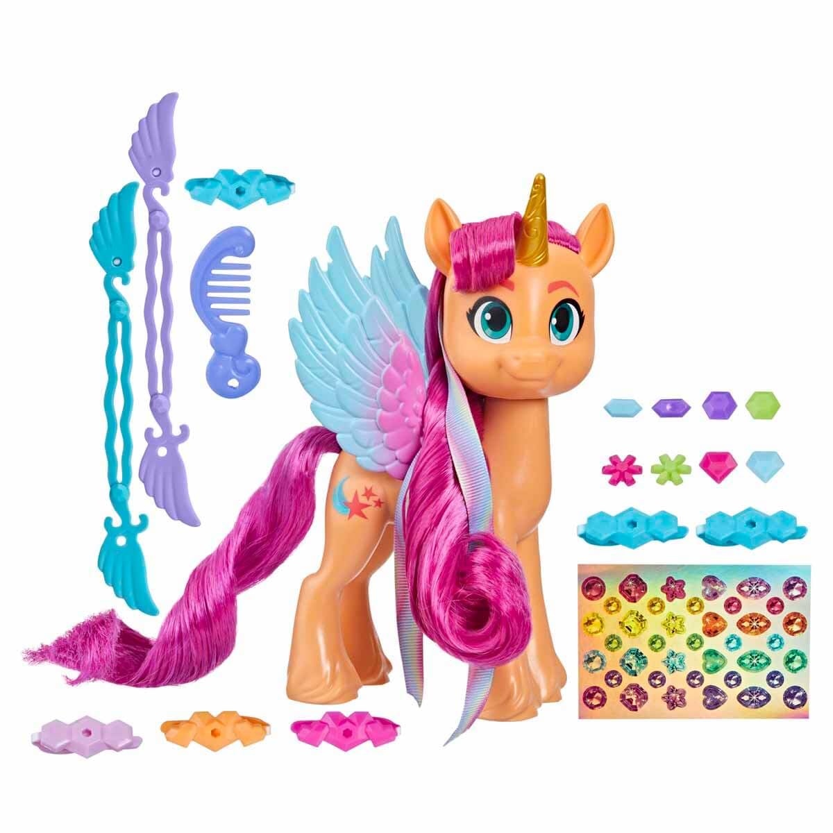 Vibrant pony toy set with accessories and stickers for imaginative play and creative fun.