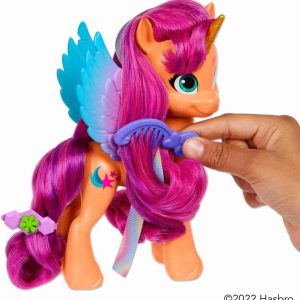 Vibrant unicorn pony toy with wings, golden horn, and grooming comb for imaginative play.
