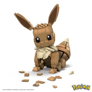 Eevee block sculpture: A playful Pokémon creation in progress, surrounded by loose building blocks.