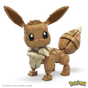 Charming blocky Eevee character design, warm colors, playful pose, perfect for all Pokémon fans.