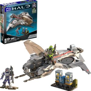 Halo Building Set featuring a hovercraft, figures, and outpost for immersive gameplay.