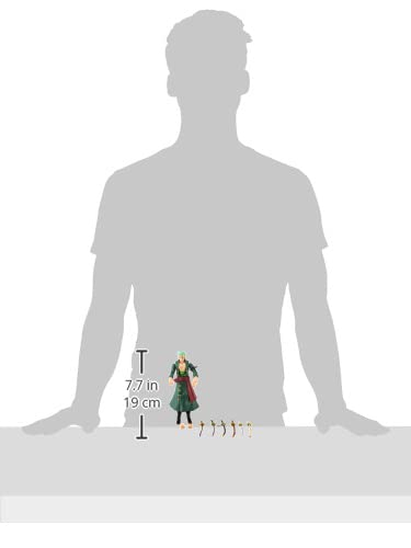 Colorful 7.7-inch action figure displayed next to a shadowy human silhouette for scale.