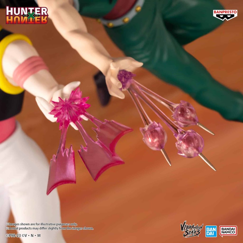 Dynamic Hunter x Hunter figures showcasing vibrant weapons in a high-stakes action setting.
