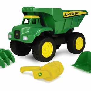 John Deere dump truck toy with accessories for fun, imaginative play and creative construction activities.