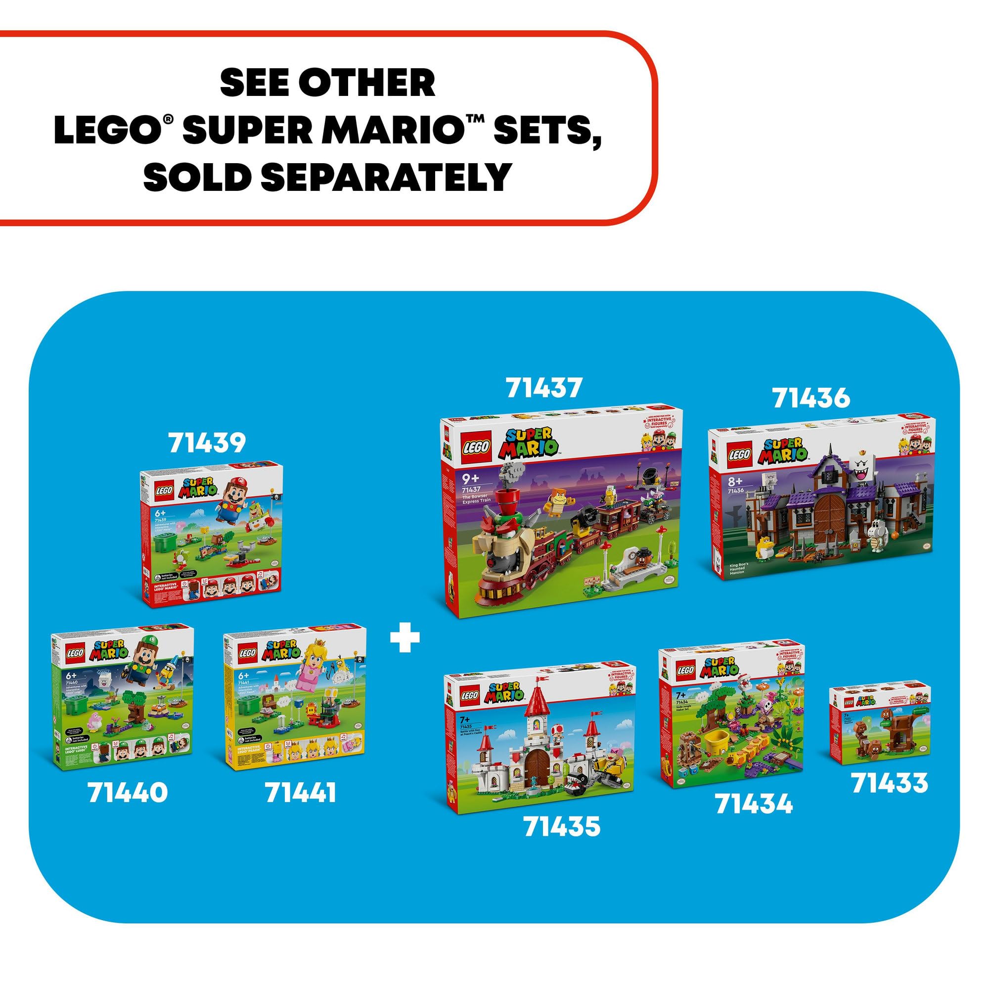 Vibrant LEGO Super Mario™ sets inspire adventure and creativity against a bright blue backdrop.