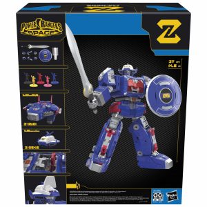 Power Rangers In Space action figure with sword and shield in vibrant collectible packaging.