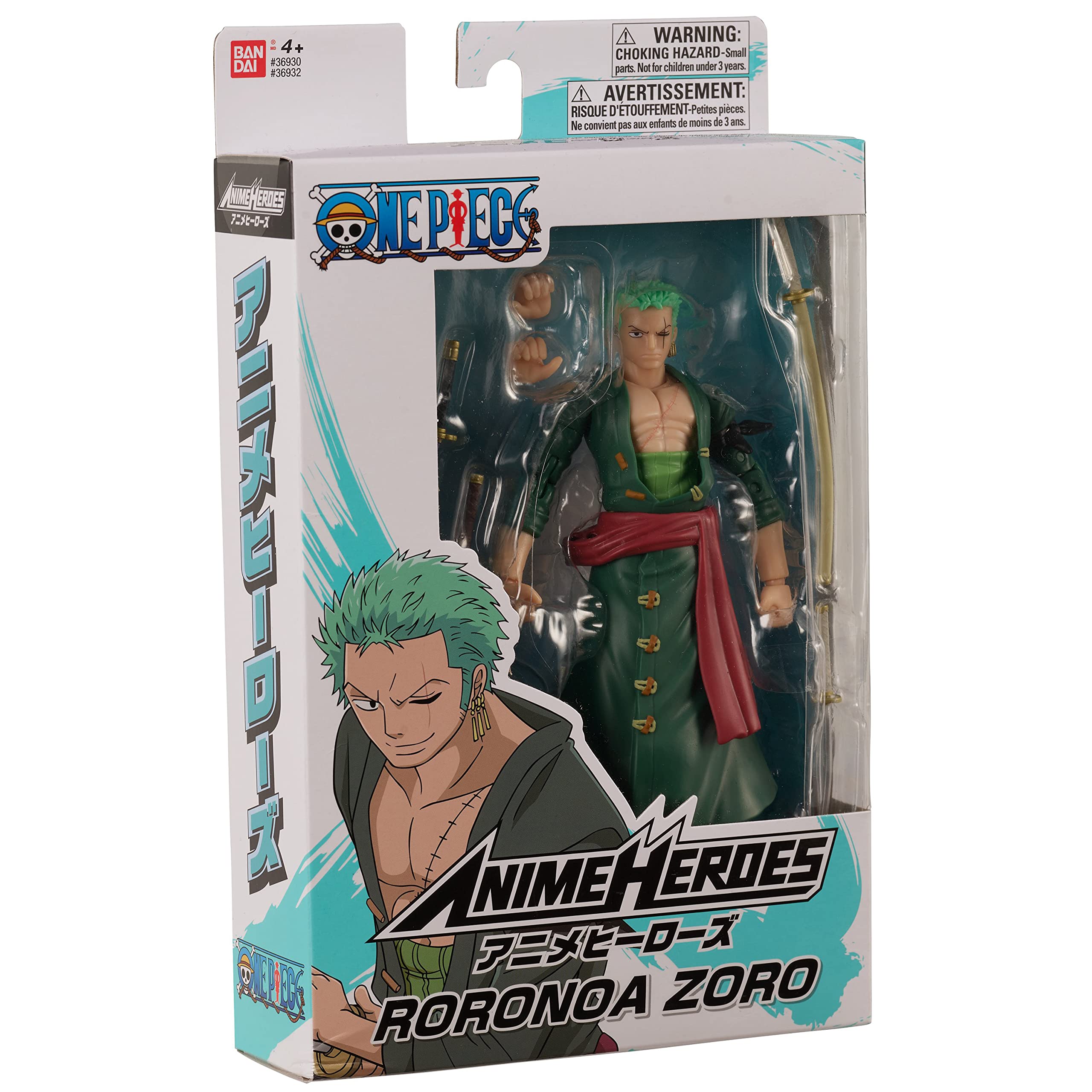 Roronoa Zoro Action Figure - Anime Heroes Version 1.0.0 in dynamic pose, collectible packaging.