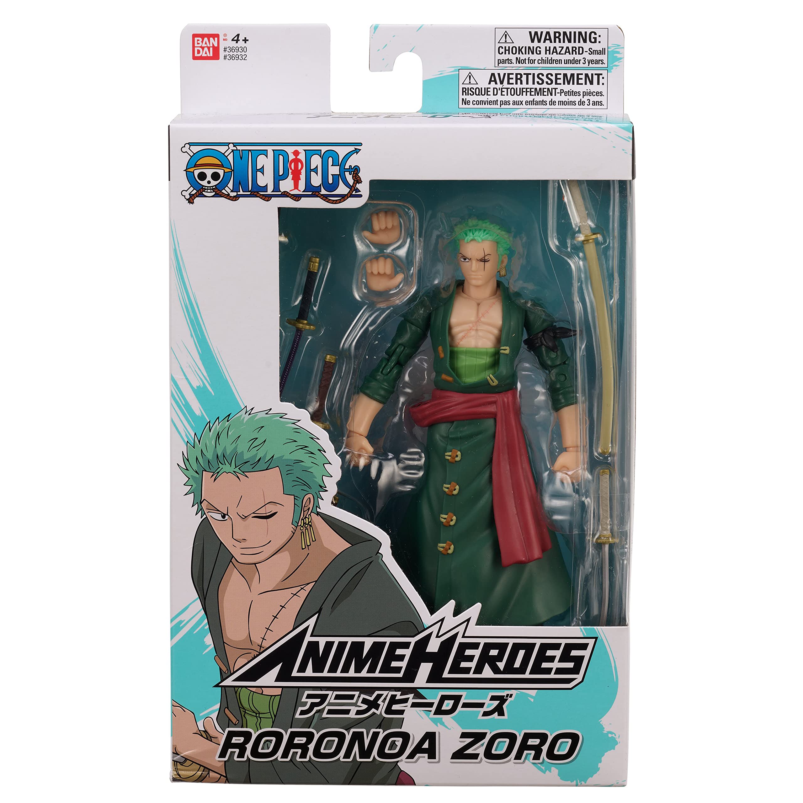 Roronoa Zoro action figure from One Piece, vibrant design, includes swords, perfect for collectors.