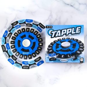 Engaging TAPPLE board game with vibrant letters and central button for fast-paced group fun.