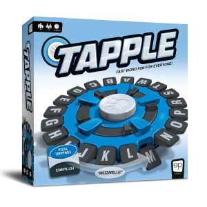 Vibrant TAPPLE game box featuring A-Z buttons for fast-paced family fun and competition.