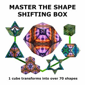 Transforming cube creates 70 shapes, inspiring creativity through vibrant colors and geometric designs.