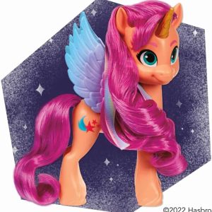 Cheerful unicorn pony with wings, pink mane, and starry background. Ideal for fantasy lovers.