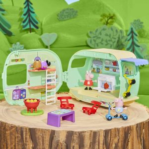 Whimsical camper playset with colorful furniture and characters for imaginative storytelling and creative fun.