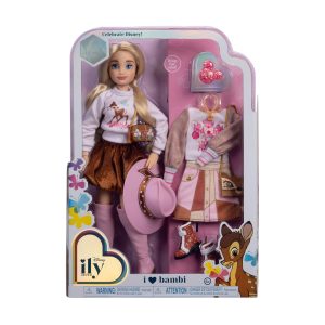 Bambi doll in stylish outfit with accessories promotes imaginative play and creative fashion adventures.