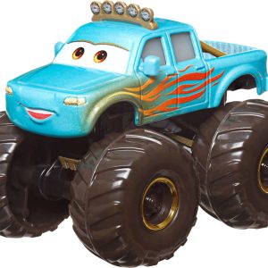 Colorful blue monster truck toy with friendly features, oversized tires, perfect for kids imaginative play.