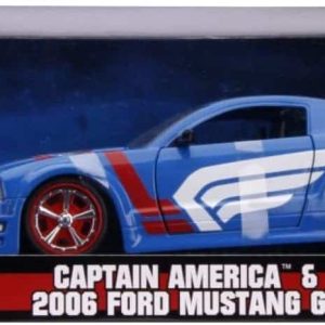 Captain America Mustang Collectible Set: 2006 Ford Mustang GT and figurine in dynamic packaging.