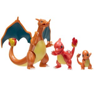 Charizard evolution trio figurines: Charmander, Charmeleon, and Charizard in vibrant detail.