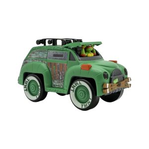 Cheerful green adventure car with playful characters, perfect for imaginative and creative journeys.