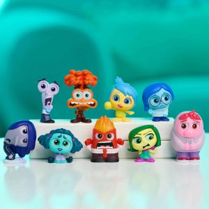 Vibrant cartoon figurines showcasing various emotions against a playful blue background.