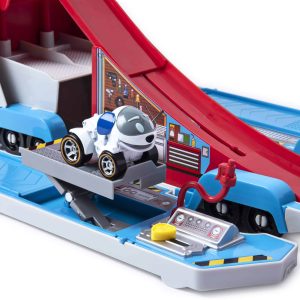 Vibrant childrens playset featuring a friendly car on a dynamic ramp for imaginative adventures.