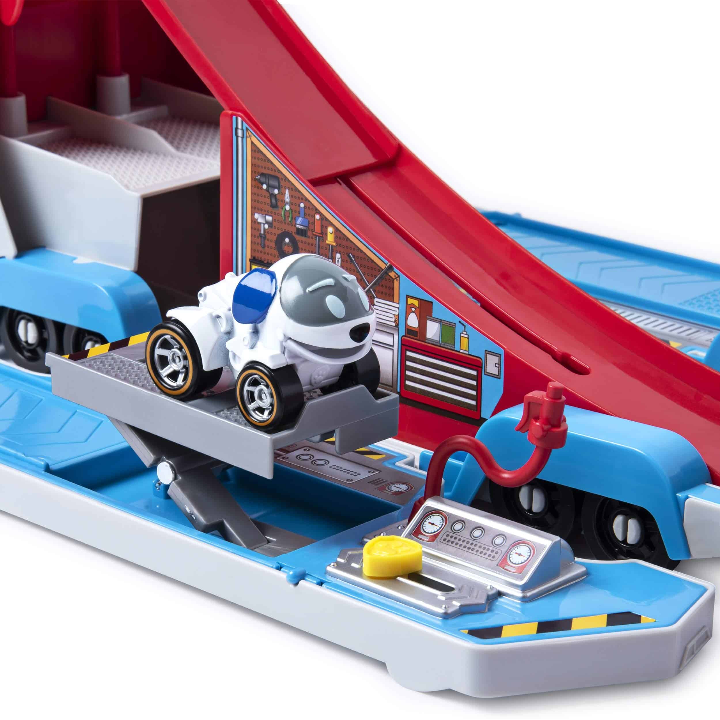 Vibrant childrens playset featuring a friendly car on a dynamic ramp for imaginative adventures.