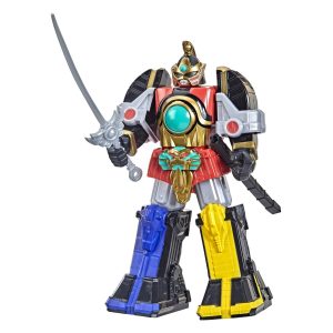 Vibrant robot action figure with sword, showcasing heroic design and intricate details for collectors.
