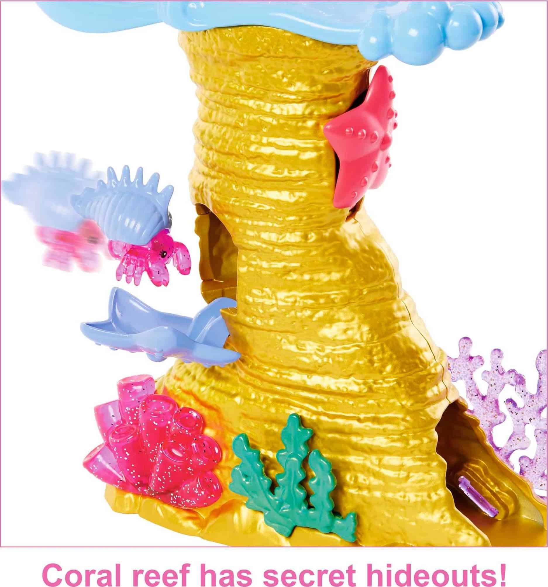Vibrant coral reef toy with secret hideouts encourages imaginative exploration and ocean learning for kids.