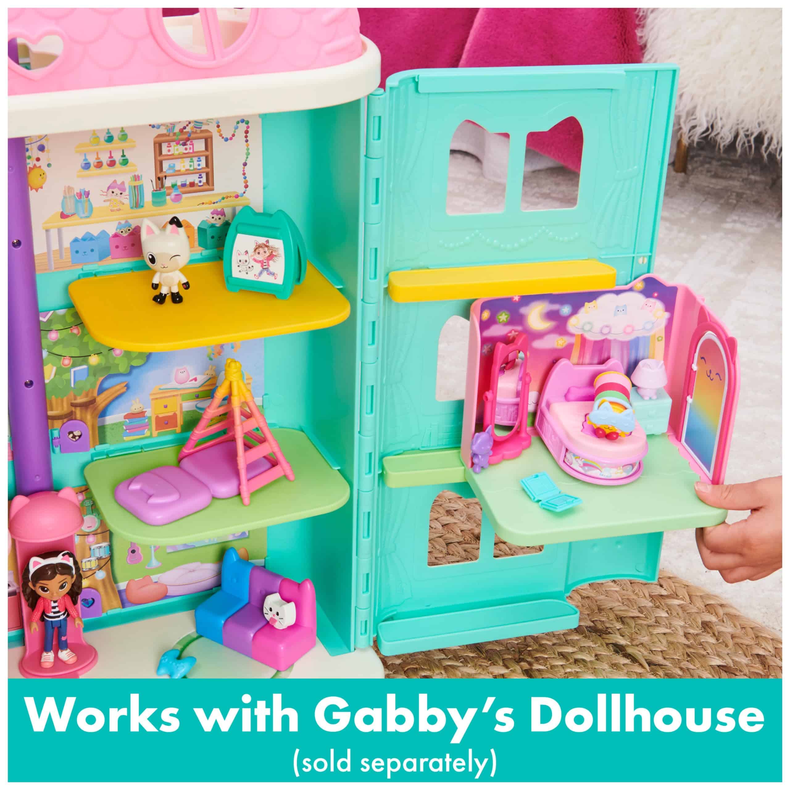 Vibrant Gabbys Dollhouse Playset fosters creativity with colorful decor and whimsical accessories.