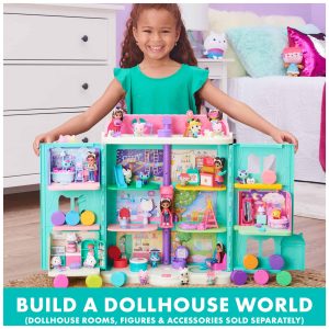 Joyful girl exploring a vibrant dollhouse, igniting creativity and imaginative playtime adventures.