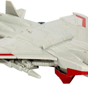 Sleek gray futuristic jet model with dynamic red and yellow accents for imaginative play.