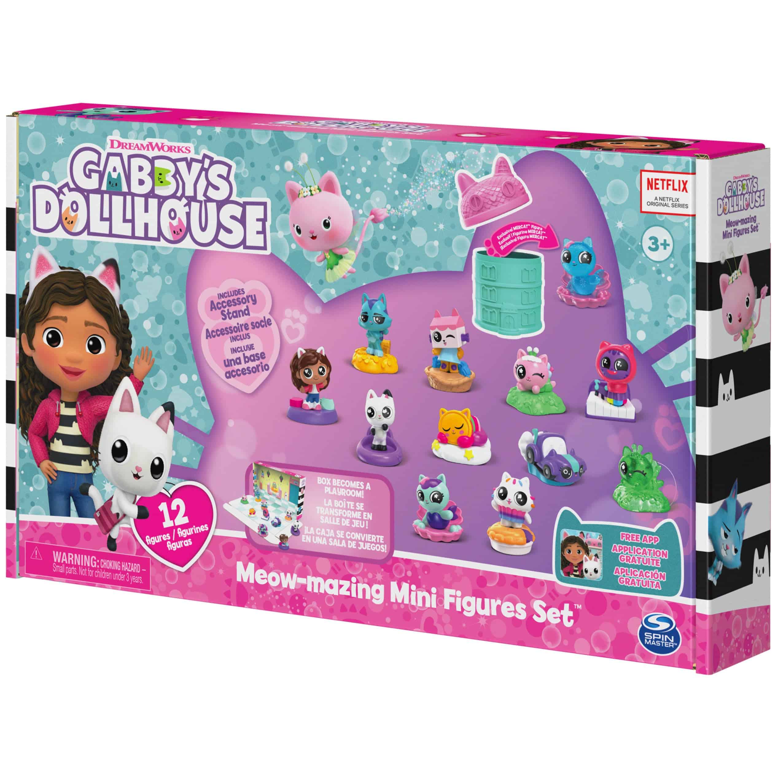 Colorful Meow-Mazing Mini Figures Set from Gabbys Dollhouse for imaginative play and storytelling.