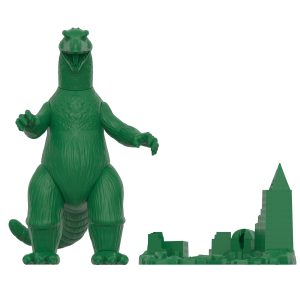 Giant monster toy towers over a miniature city, capturing the essence of childhood nostalgia.