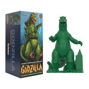 Vibrant green Godzilla collectible figure with dynamic packaging, perfect for enthusiasts and collectors.