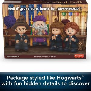 Three Gryffindor friends explore a magical classroom filled with enchanting artifacts and spell books.