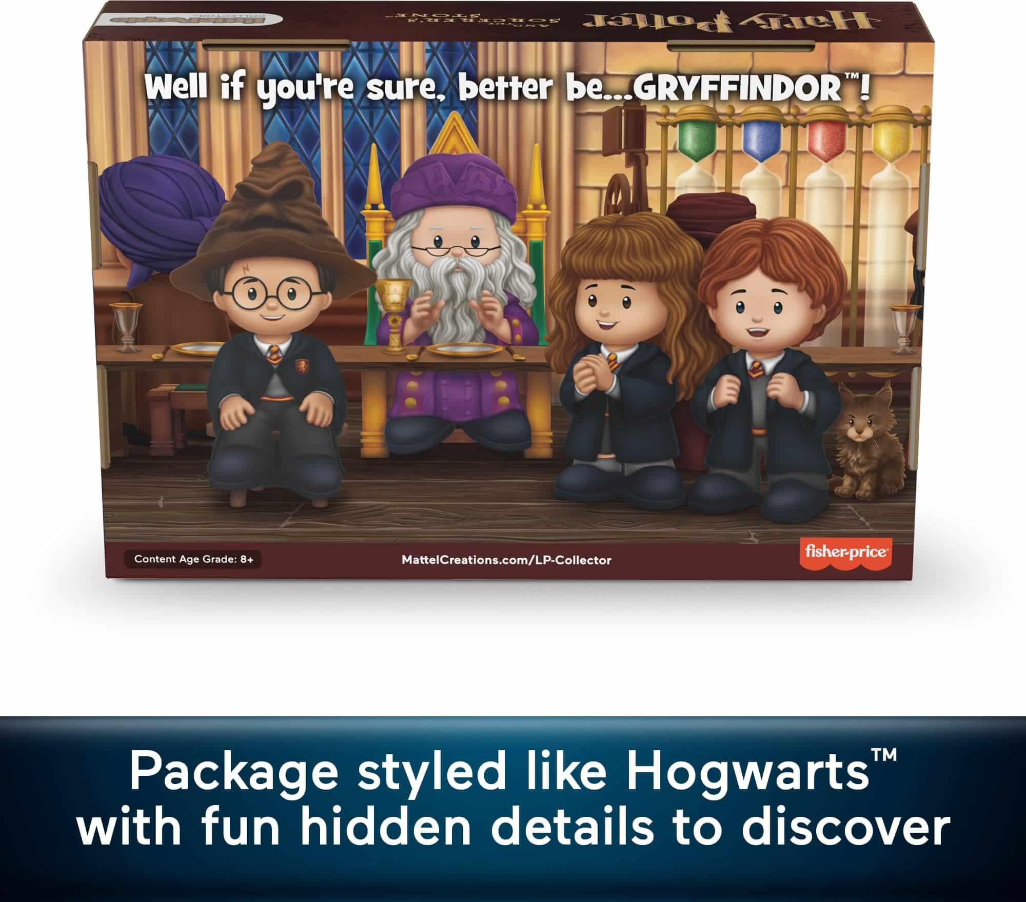 Three Gryffindor friends explore a magical classroom filled with enchanting artifacts and spell books.