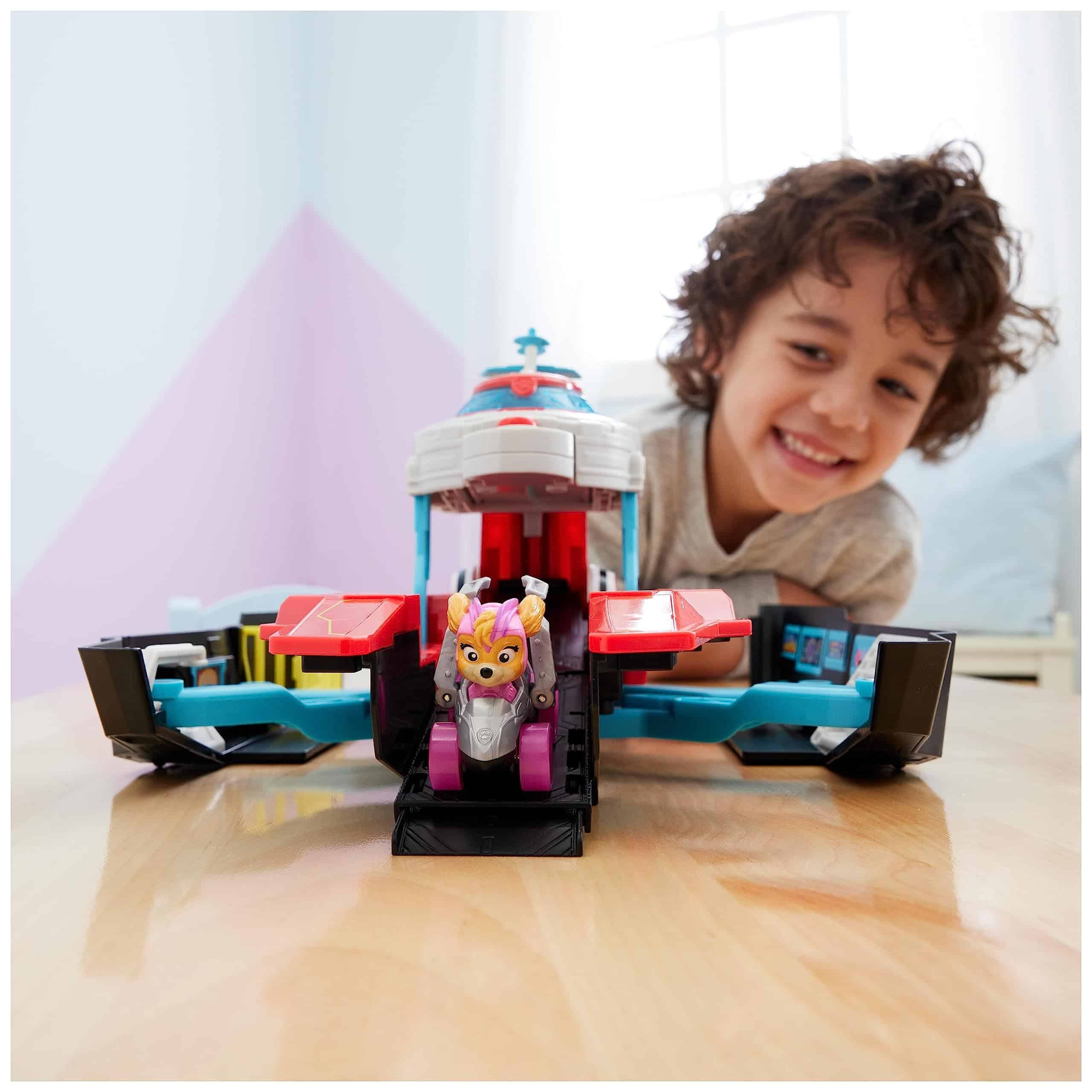 Happy child playing with colorful toy set, inspired by animated series, sparking imagination.