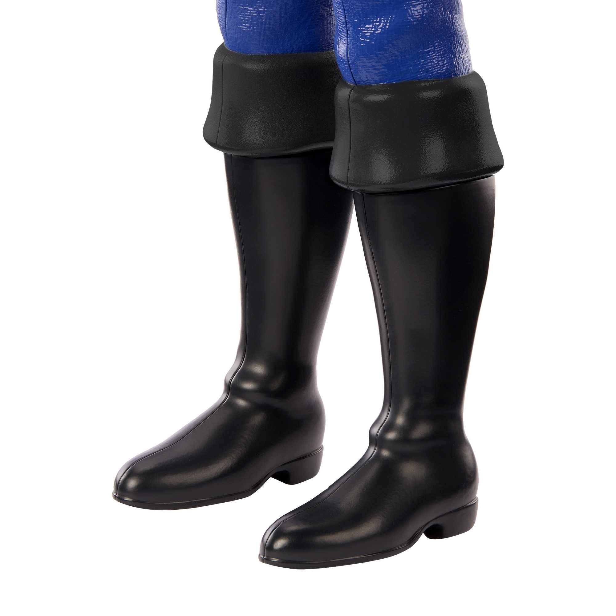 Glossy black knee-high boots designed for action figures, perfect for vintage collectors.
