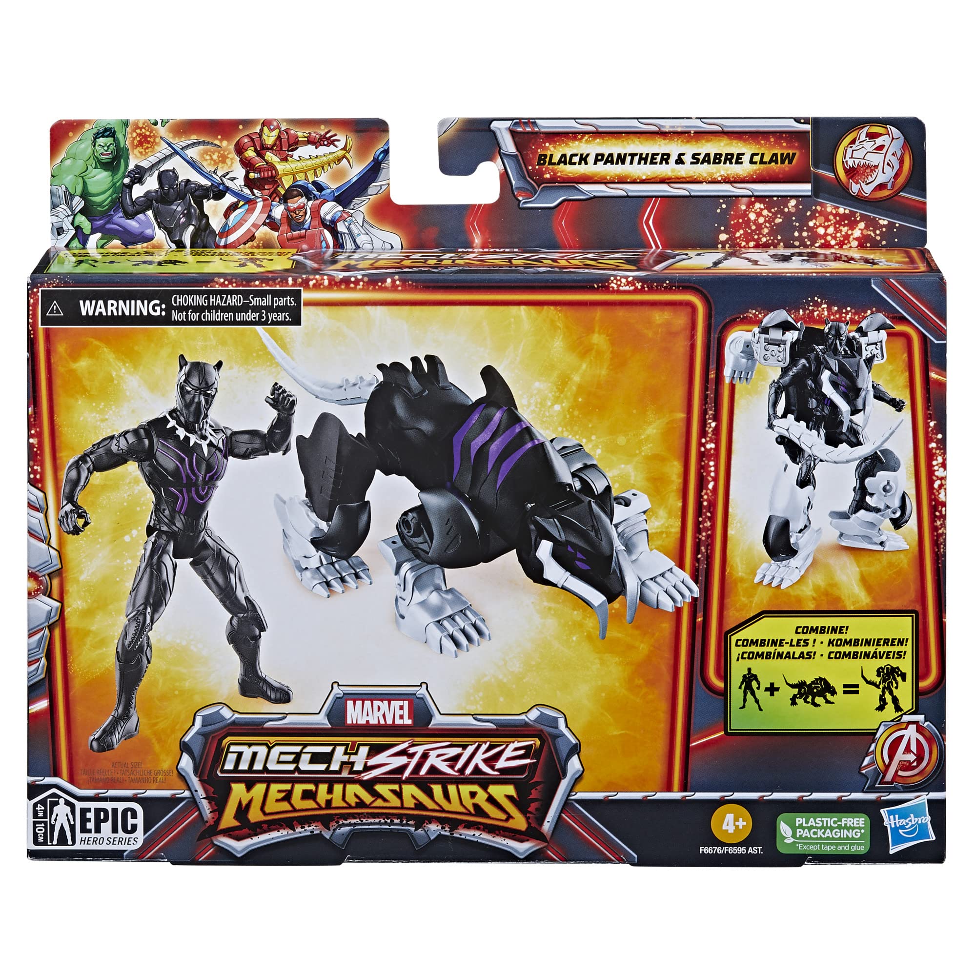 Black Panther Mech Strike action figure set with dynamic pose and robotic companion for imaginative play.