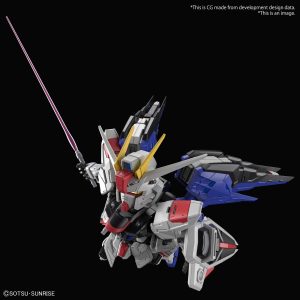 Dynamic mecha robot in vibrant colors with a glowing sword, set against a black background.