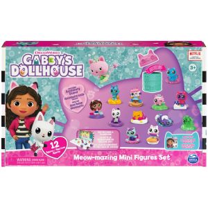 Gabbys Dollhouse Meow-mazing Mini Figures Set features 12 colorful figures in vibrant packaging.