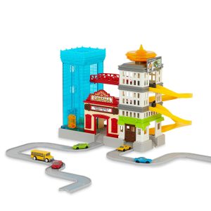 Colorful miniature city playset with unique buildings and roads, perfect for imaginative toy adventures.