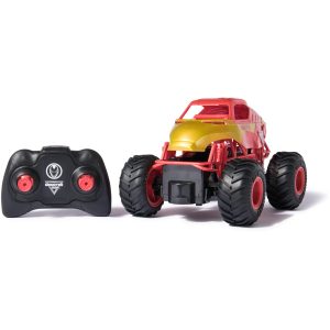 Vibrant red and gold remote-controlled monster truck with oversized tires for thrilling off-road adventures.