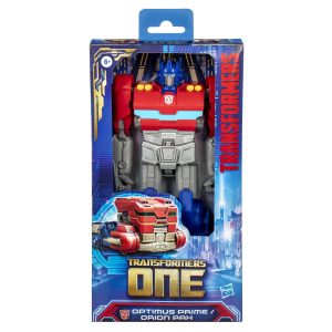 Optimus Prime Orion Pax collectible toy packaging with vibrant graphics for Transformers enthusiasts.