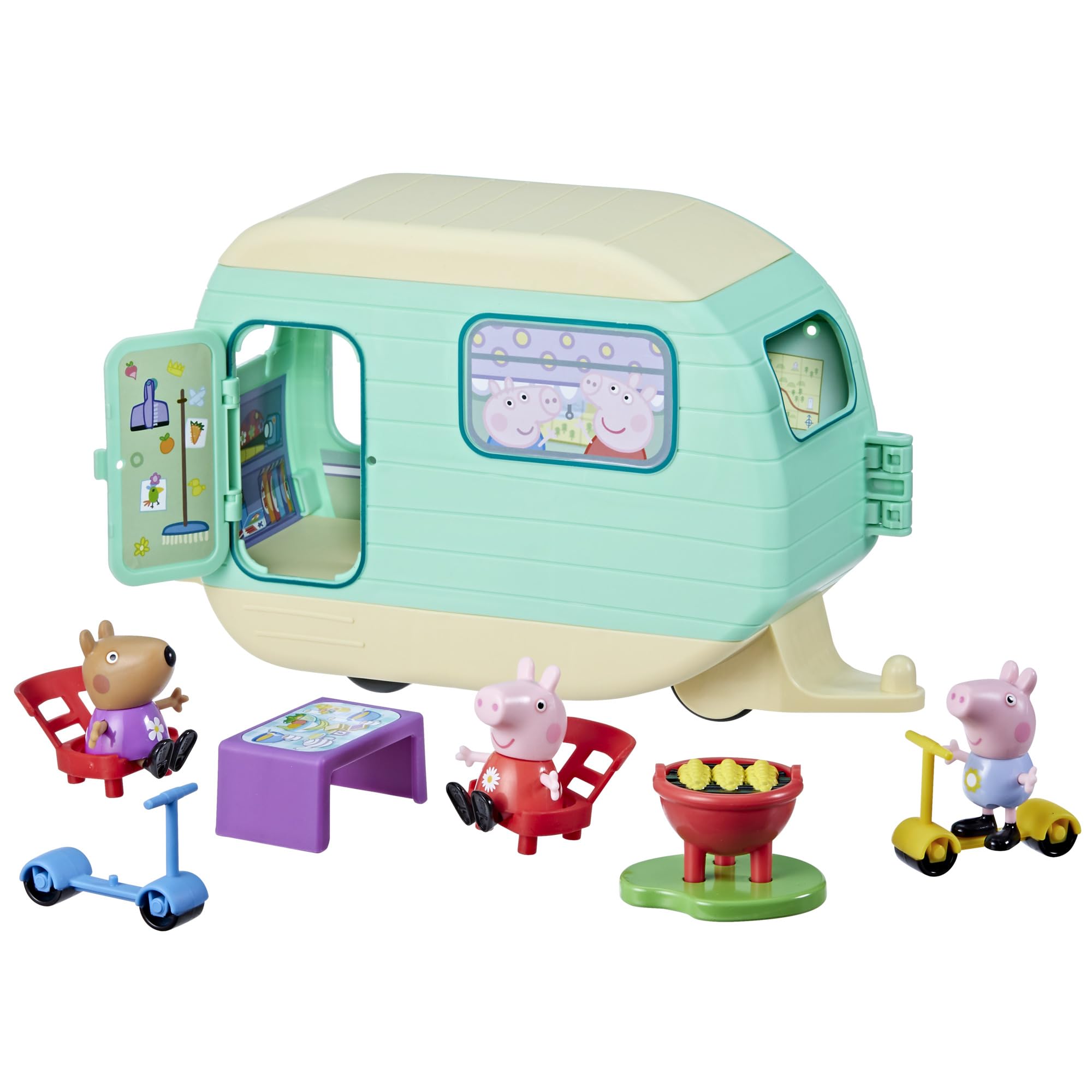 Peppa Pig Caravan Adventure set inspires imaginative play with vibrant figures and fun outdoor activities.