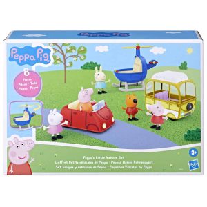Peppa Pig adventure set with colorful figures and vehicles for imaginative play and storytelling.