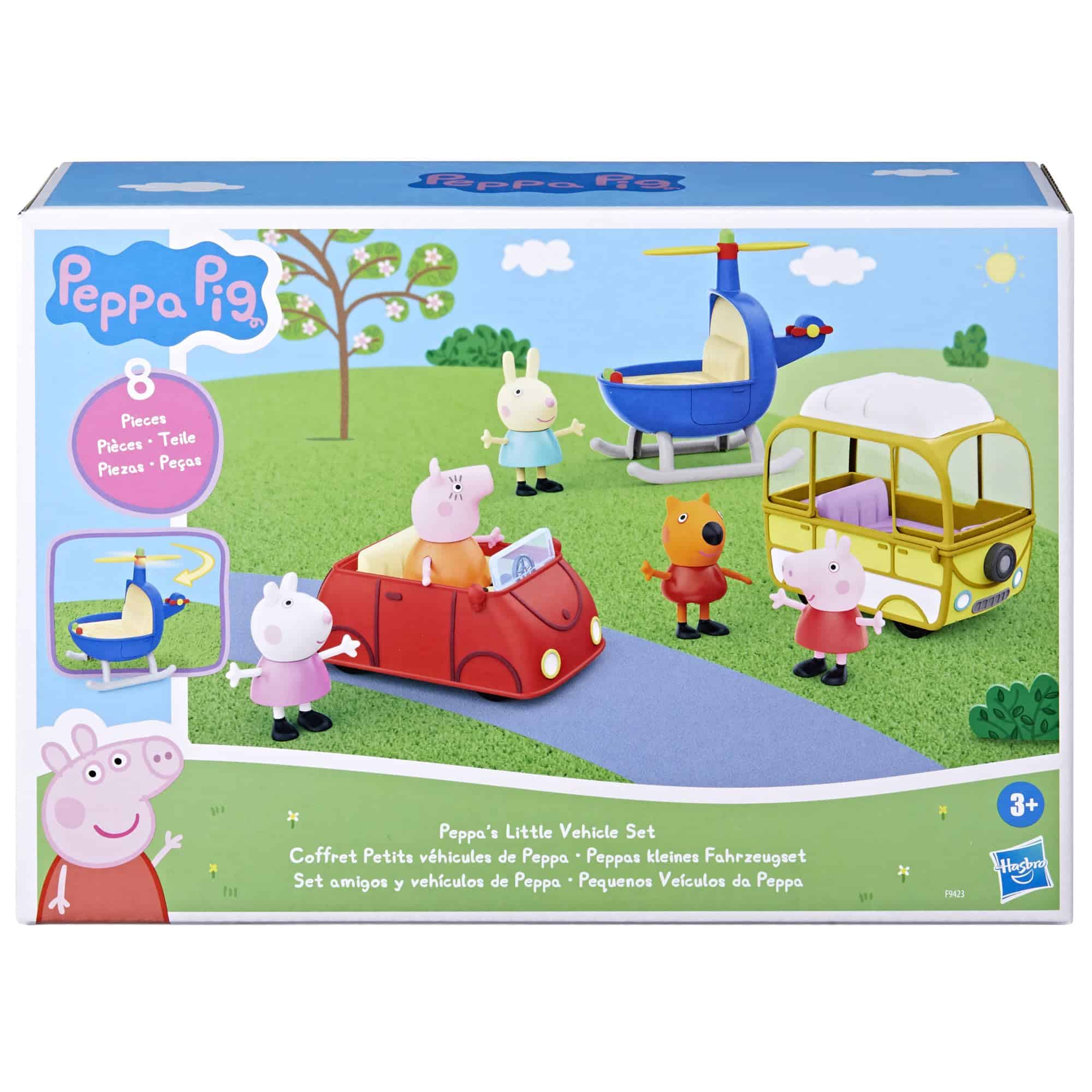 Peppa Pig adventure set with colorful figures and vehicles for imaginative play and storytelling.