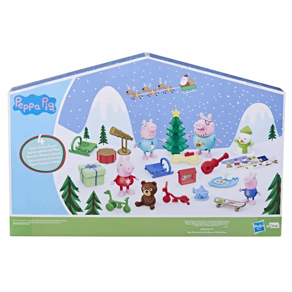 Peppa Pig and George celebrate winter joy with gifts and a decorated Christmas tree.