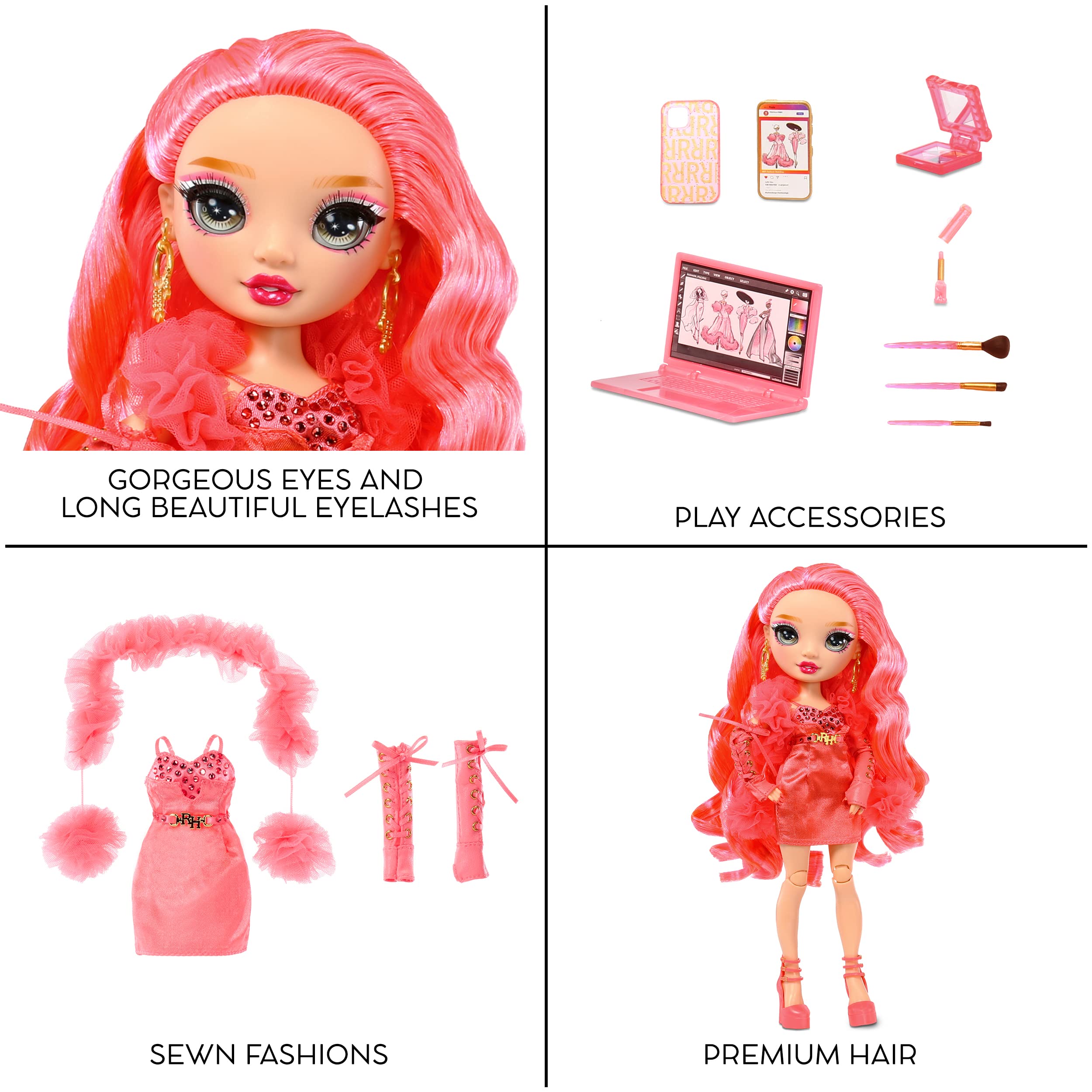 Stylish pink fashion doll set with accessories for imaginative play and creative styling.